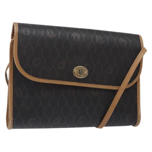 DIOR Honeycomb Canvas Shoulder Bag Pvc Black Gold - Picture 1 of 12